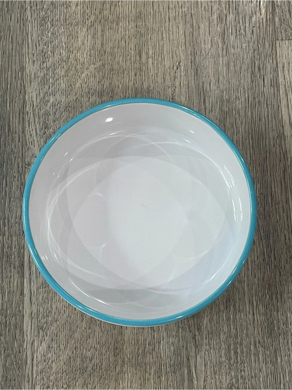 White Ceramic Pet Bowl with Teal Accent - 